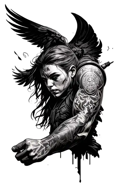 left arm. A mix of fallout the game with skyrim the game. like a time age passing. On top fallout, follow by skyrim tattoo design idea