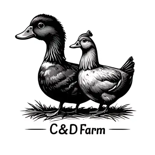 duck and chicken next to each other with words saying C & D Farm tattoo design idea