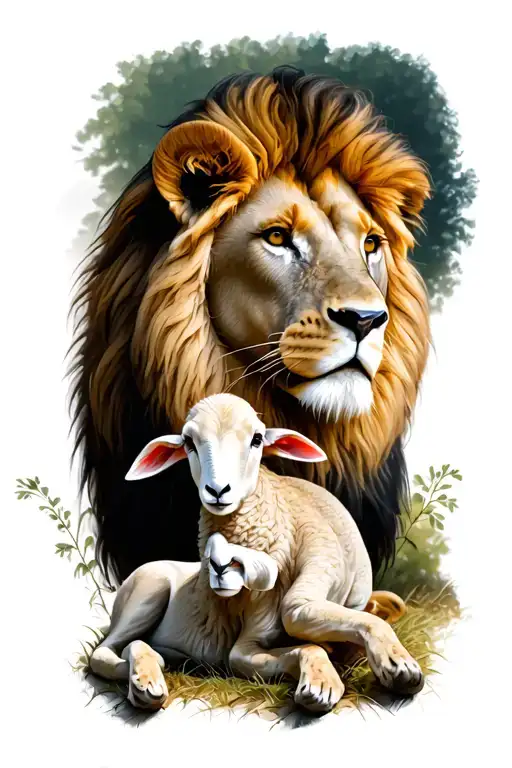 lion and lamb laying tattoo design idea