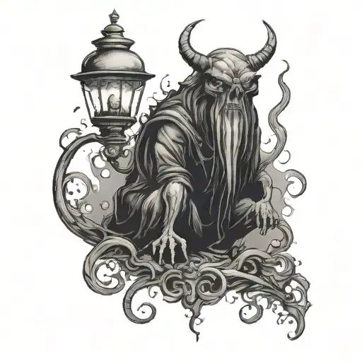 dark creature with a lamp tattoo design idea