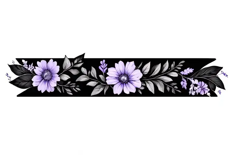 floral forearm arm band that stretches up past the elbow. various flowers and leaves, including lilac  tattoo design idea