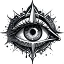 melting eye surrounded by patterns with compass tattoo design idea