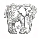 simple elegant elephant wrapped in vine of flowrs arm sleeve tattoo design idea
