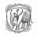 simple elegant elephant wrapped in vine of flowrs arm sleeve tattoo design idea