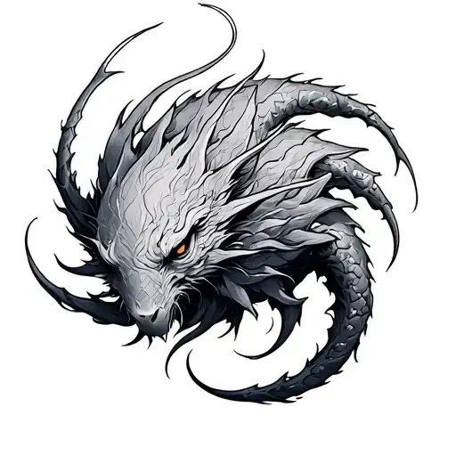 9 tailed tattoo combined with cancer zodiac tattoo design idea
