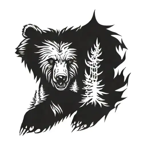 bear in rage in the forest tattoo design idea