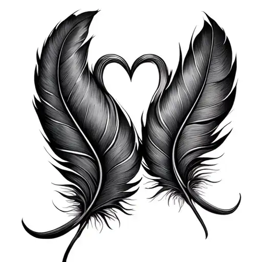2 feathers in love tattoo design idea