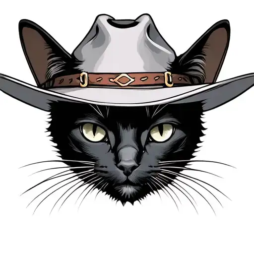 black cat cowboy hat tattoo design idea