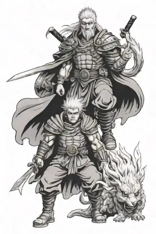 jiraiya sensei and guts from berserk brand tattoo design idea