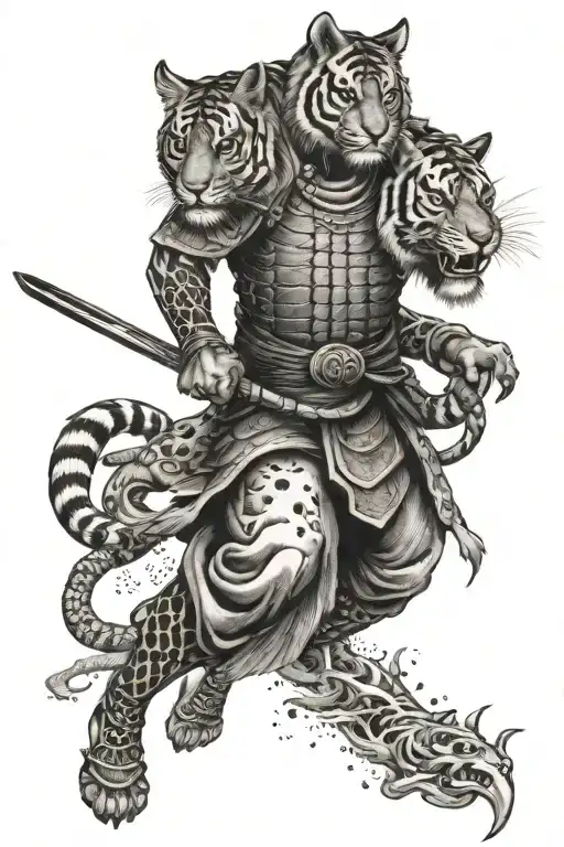 Samurai Warrior and Tiger full body tattoo design idea