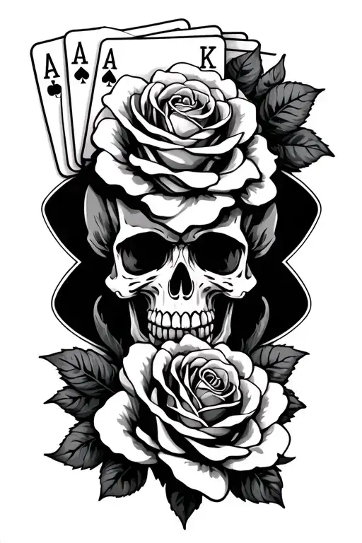skulls and rose with playing cards forming the shape tattoo design idea