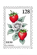 postage stamp with strawberries and roses tattoo design idea