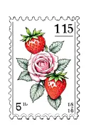 postage stamp with strawberries and roses tattoo design idea