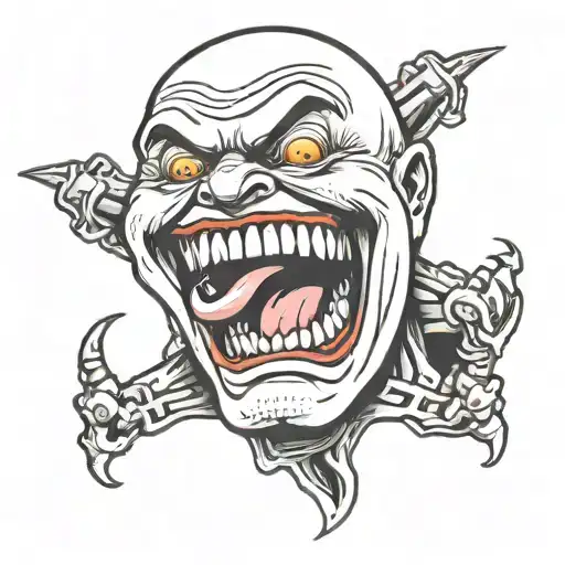 serial killer with massive evil smile tattoo design idea