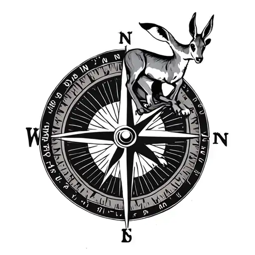 springbok and kangaroo jumping over a compass tattoo design idea