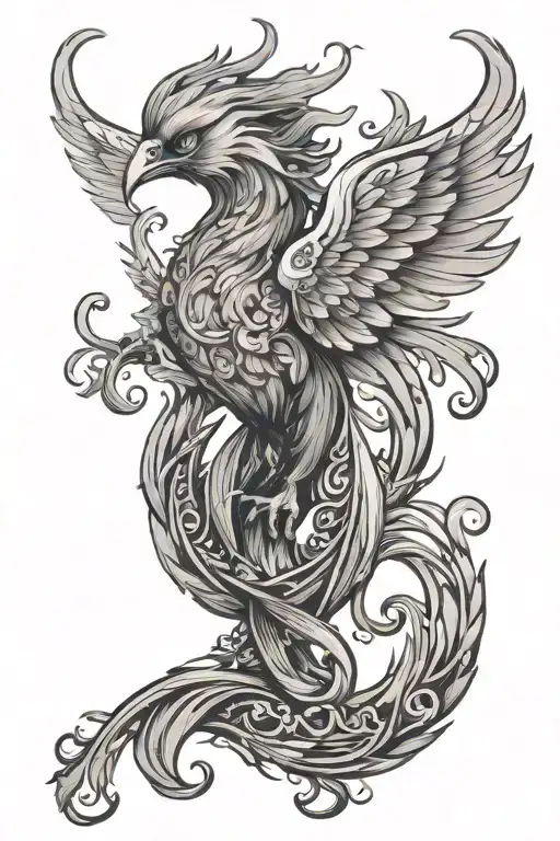 Phoenix with a Semicolon tail tattoo design idea