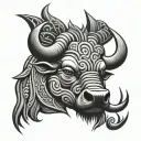 asian water buffalo tribal inspired tattoo head only wickedness  evil tattoo design idea