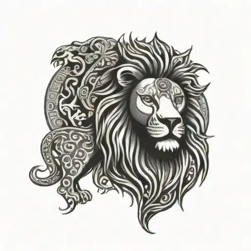 Innovative fusion of Habesha motifs with a striking representation of a lion and a dog, creating a visually captivating and culturally rich tattoo design tattoo design idea