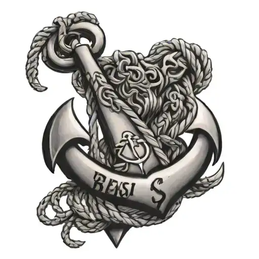 Anchor with rope and beast name and beu name written tattoo design idea