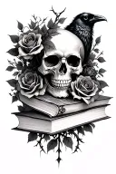 skull,raven, books, gothic, thorn vines, roses  tattoo design idea