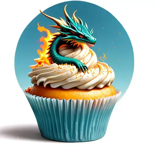 A dragon wrapped around a giant cupcake, breathing fire onto it tattoo design idea