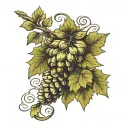 grape vine twines around a fir cone tattoo design idea