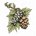 grape vine twines around a fir cone tattoo design idea