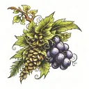 grape vine twines around a fir cone tattoo design idea