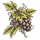 grape vine twines around a fir cone tattoo design idea