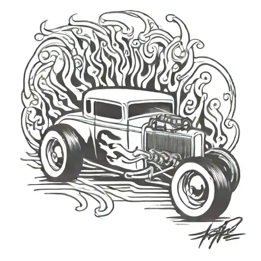 hot rod with flames  tattoo design idea