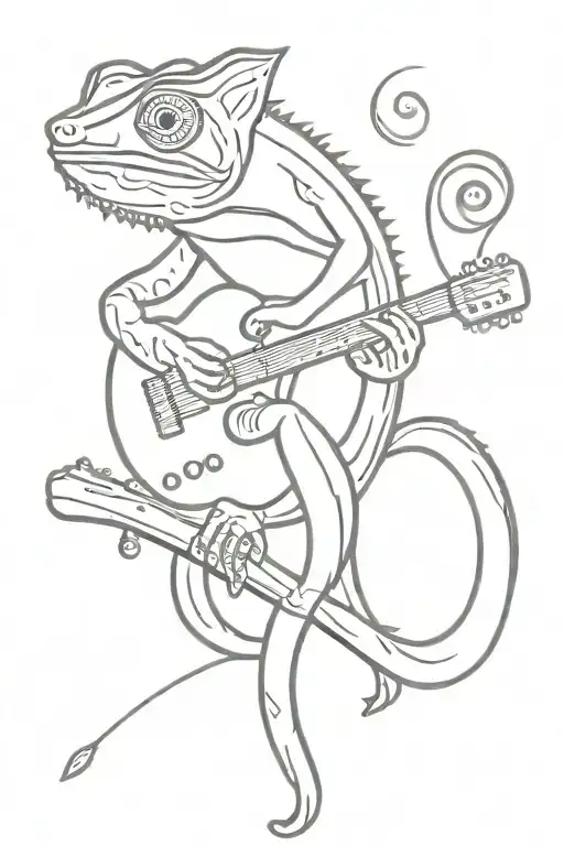 chameleon playing guitar tattoo design idea