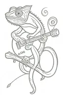 chameleon playing guitar tattoo design idea