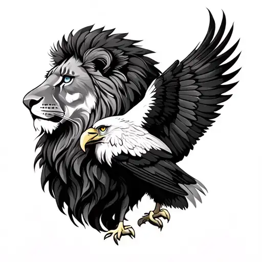 lion and albanian eagle together tattoo design idea