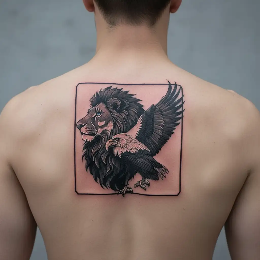 lion and albanian eagle together tattoo design idea