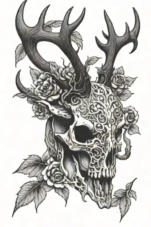 red stag skull tattoo design idea