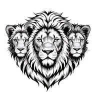 male lion head with 2 female lion heads and one female cub head crest tattoo design idea