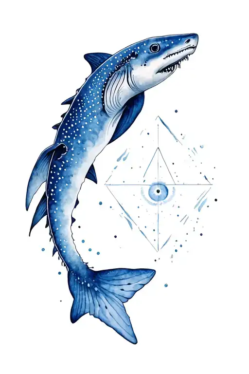 Lemurian starseed tattoo with spiral, whale shark markings, Pleiadian star cluster, triangle with third eye" tattoo design idea