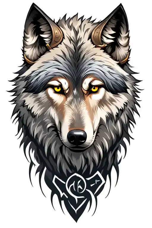 Fenrir wolf viking runes tattoo design idea