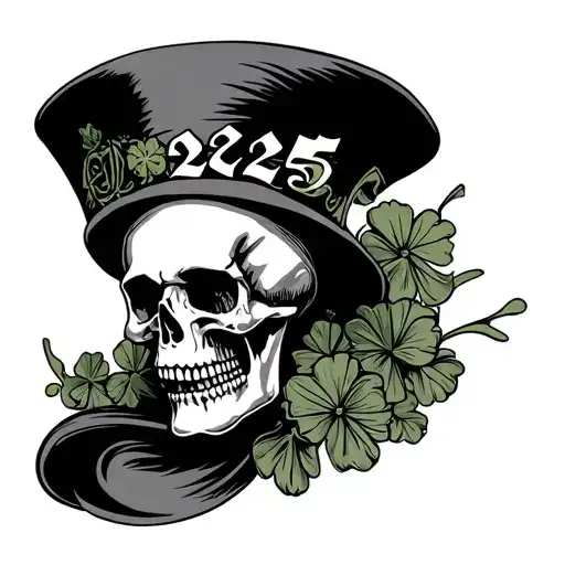 "2025" skull hat Irish luck tattoo design idea