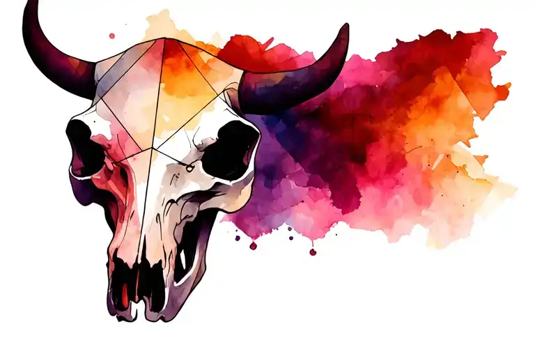 western cow skull surrounded with geometric design tattoo design idea