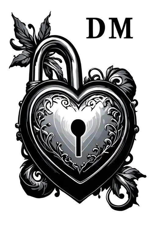 "DM" "DM" Locked heart shaped lock tattoo design idea
