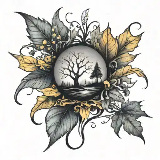 fall leaves and trees tattoo design idea
