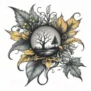 fall leaves and trees tattoo design idea