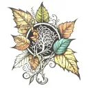 fall leaves and trees tattoo design idea