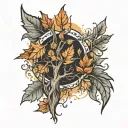 fall leaves and trees tattoo design idea