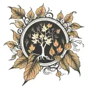 fall leaves and trees tattoo design idea