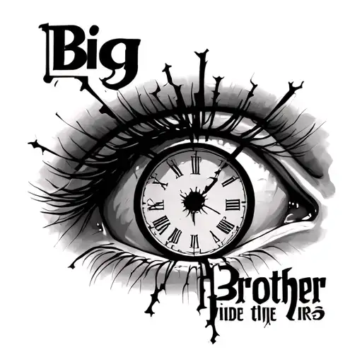 "Big Brother inside the Iris" eye with broken clock tattoo design idea