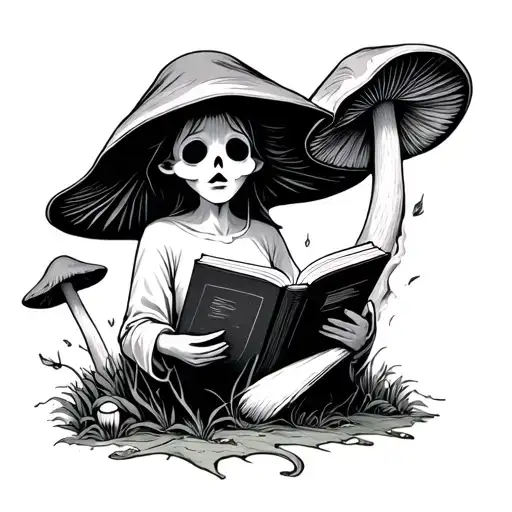 Mushrooms, Ghost reading a book tattoo design idea