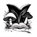 Mushrooms, Ghost reading a book tattoo design idea