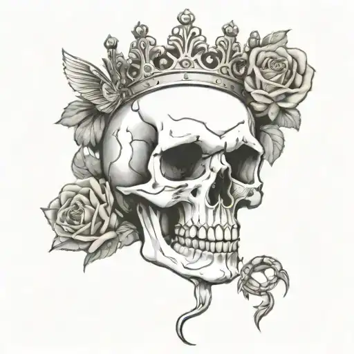 skull with roses and a crown with angel wings, snake, filler tattoos tattoo design idea